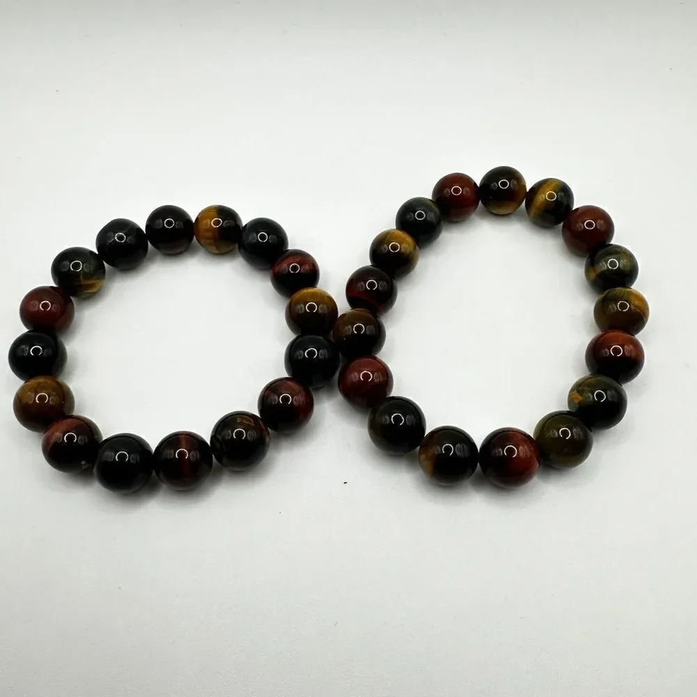 12mm red, black, blue, and yellow tigers eye stone stretchy bracelet!